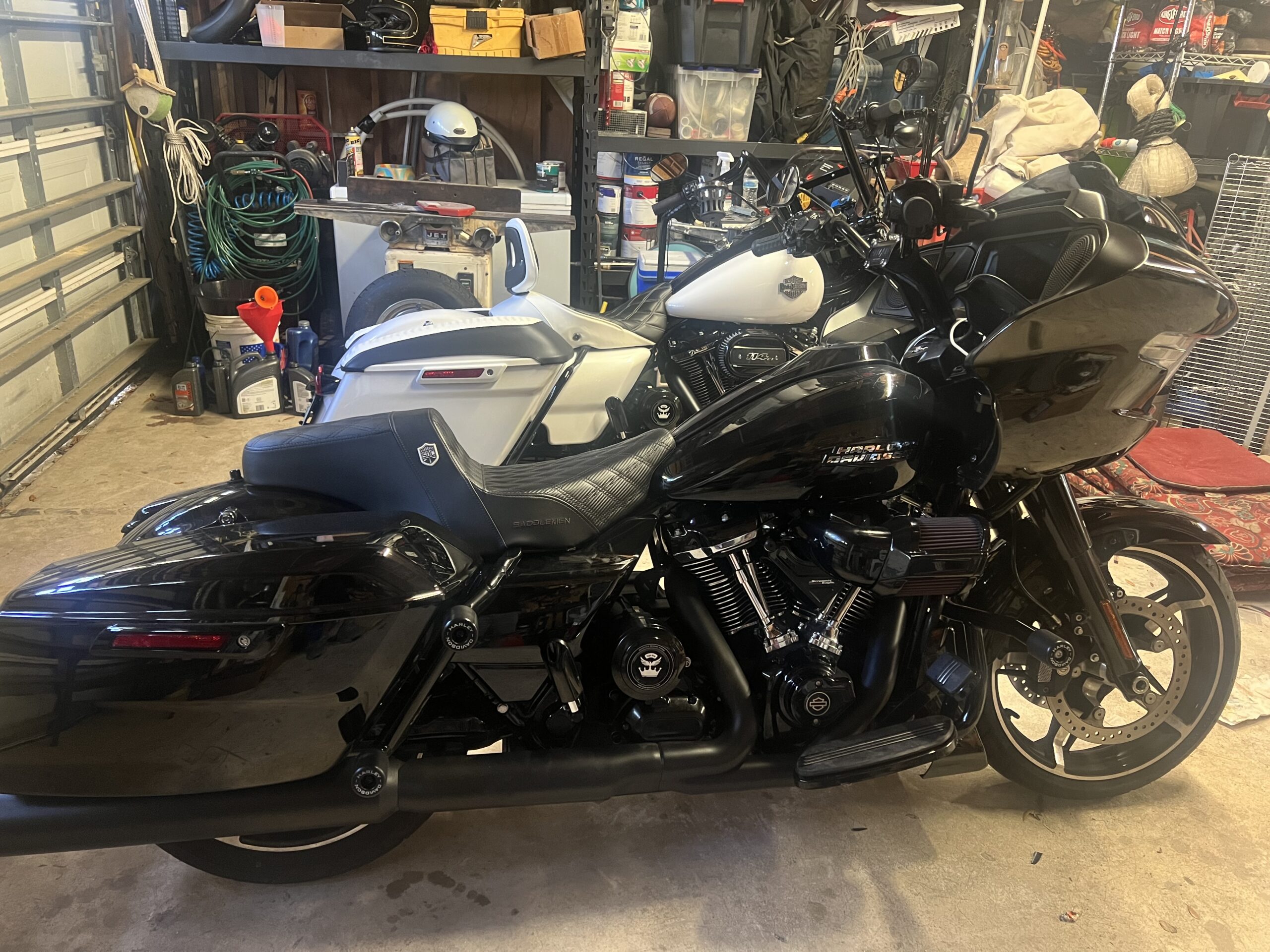 M. Sherman's Harley Touring with Eagle King reverse kit in garage